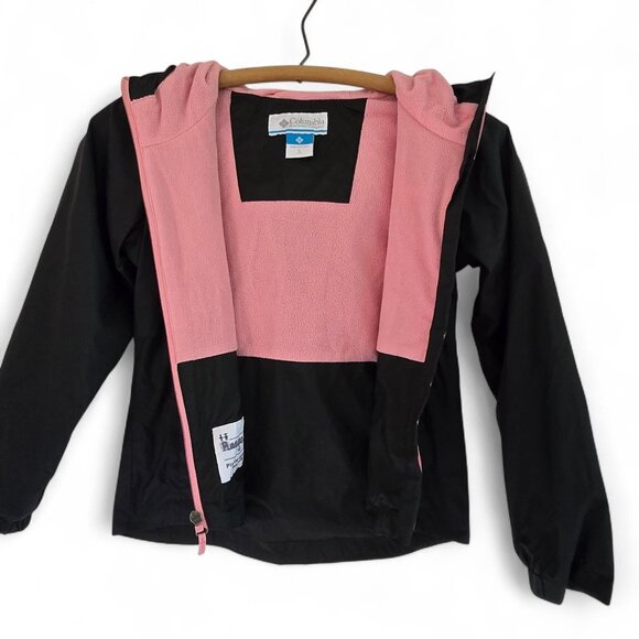 Columbia Girls Black & Pink Hooded Jacket Fleece Lining Zipper Pockets Size S - Picture 2 of 12